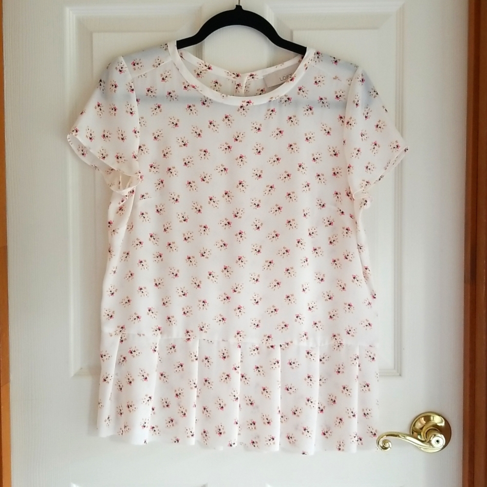 Loft White Floral Peplum Top